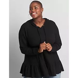 Lane Bryant Waffle-Knit Max Swing Hoodie Womens Plus Size 26/28 4X Black